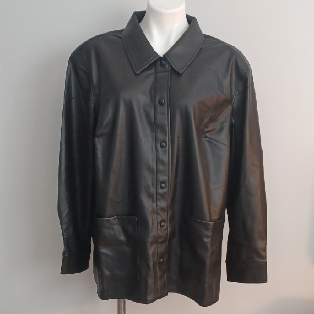 NWT 2X black jacket. Monroe & Main Faux Leather Snap-Front Plus Size Jacket